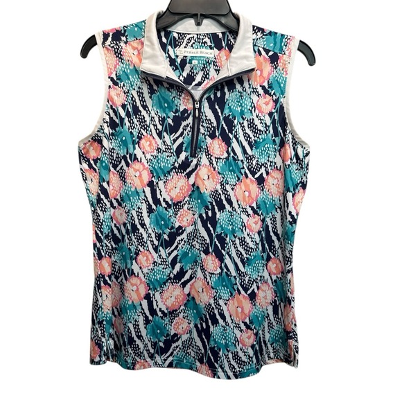 Pebble Beach Tops - Pebble Beach Performance Sleeveless‎ Golf Top L 1/4 Zip Dry-Luxe Floral Print